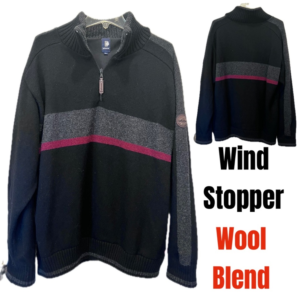 LAFUMA mens wool blend sweater Quarter Zip lined black Windstopper XL Outdoor Co